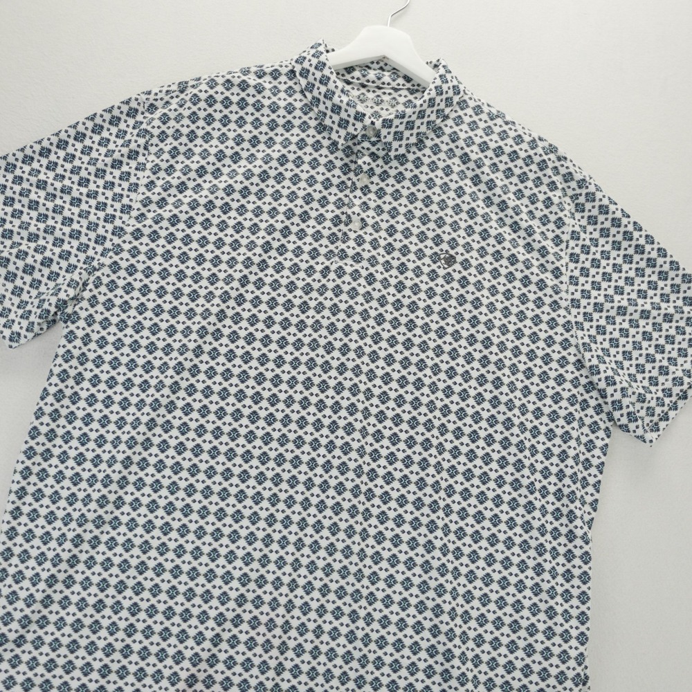 AriatTEK Mens XXL Short Sleeve Polo Shirt Geometric Southwestern Print White